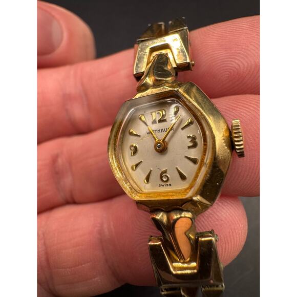 Vtg Wittnauer Art Deco Gold Filled Mechanical Swiss Watch 15.5mm Rare Band - Picture 5 of 14
